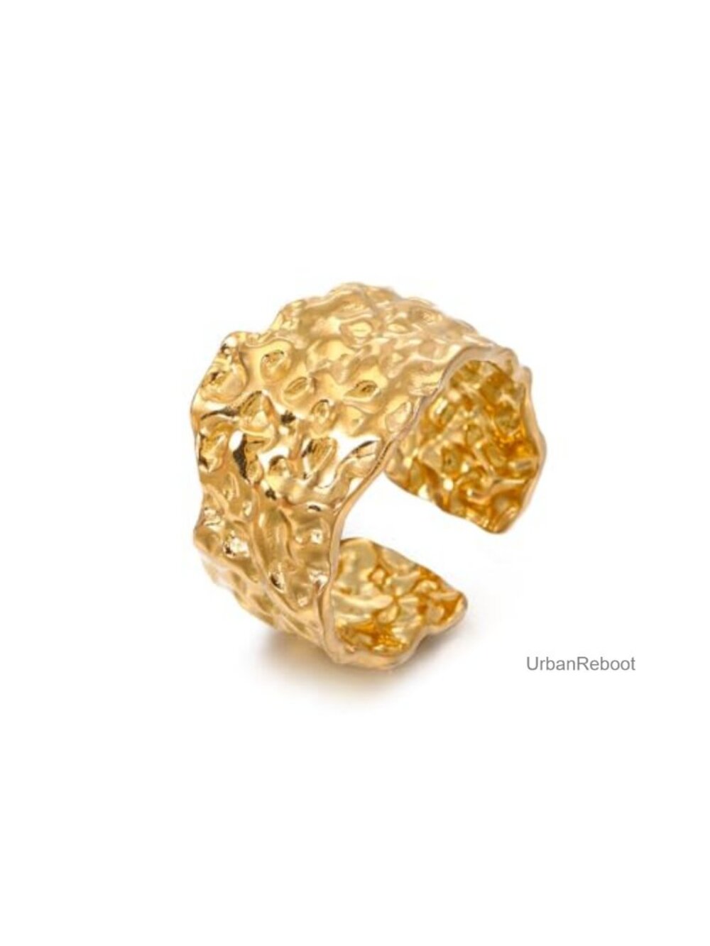 Adjustable Hammered 14k Gold Plated Chunky Textured Stackable Open Ring